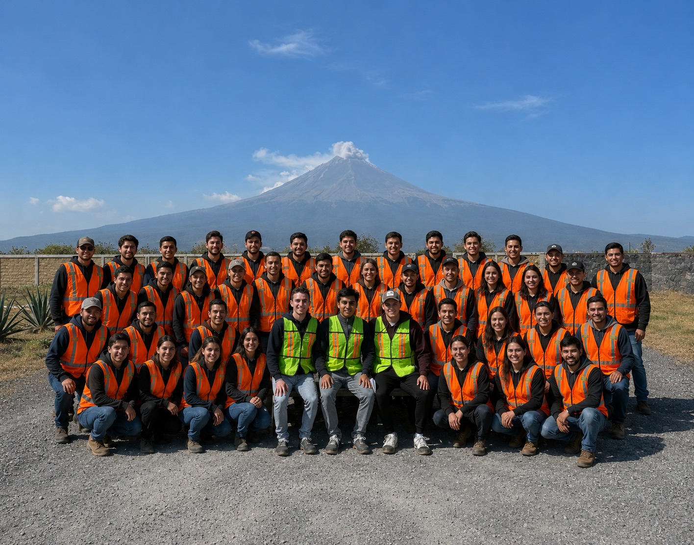 El equipo de Cynetic, retratado frente al Popocatépetl